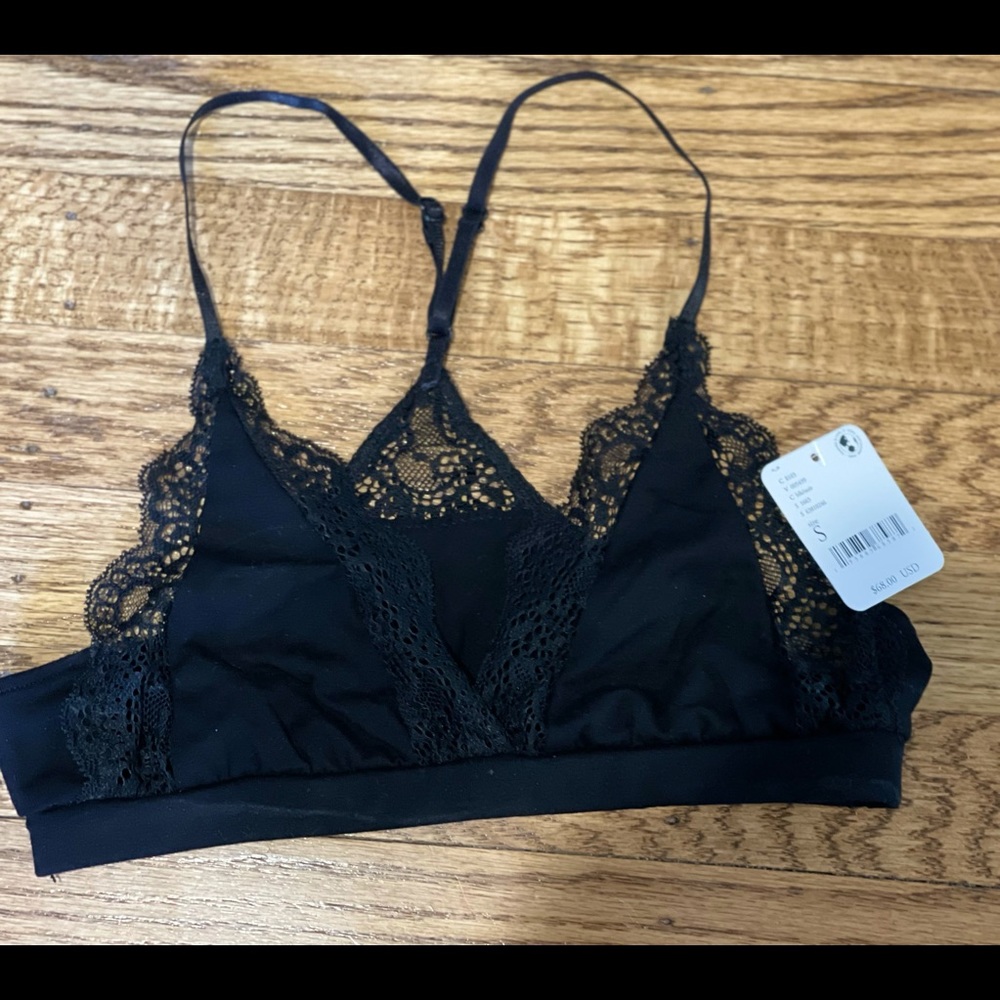FP Fine lace racerback bralette - black/small